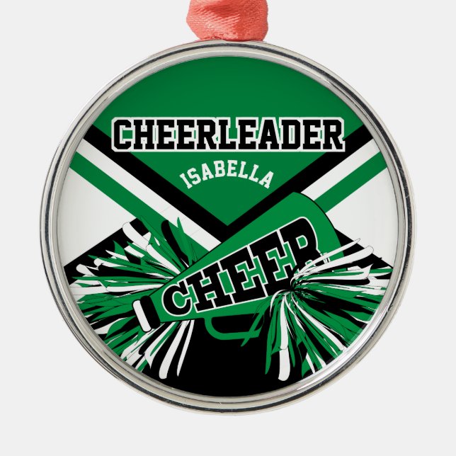 Ornamento De Metal Cheerleader 📣 - Verde, Preto e Branco (Frente)