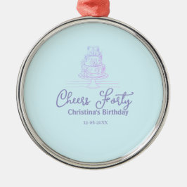 Ornamento De Metal Cheers forty happy birthday cake blue purple name