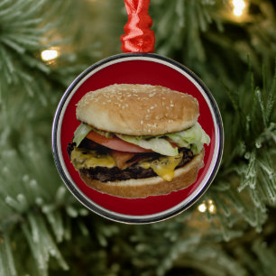 Ornamento De Metal Cheeseburger e batatas fritas