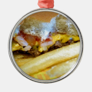 Ornamento De Metal Cheeseburger e Fries
