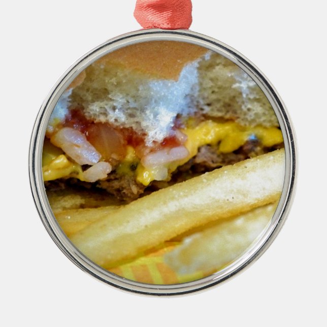 Ornamento De Metal Cheeseburger e Fries (Frente)