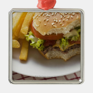 Ornamento De Metal Cheeseburger, mordidas tomadas, com microplaquetas