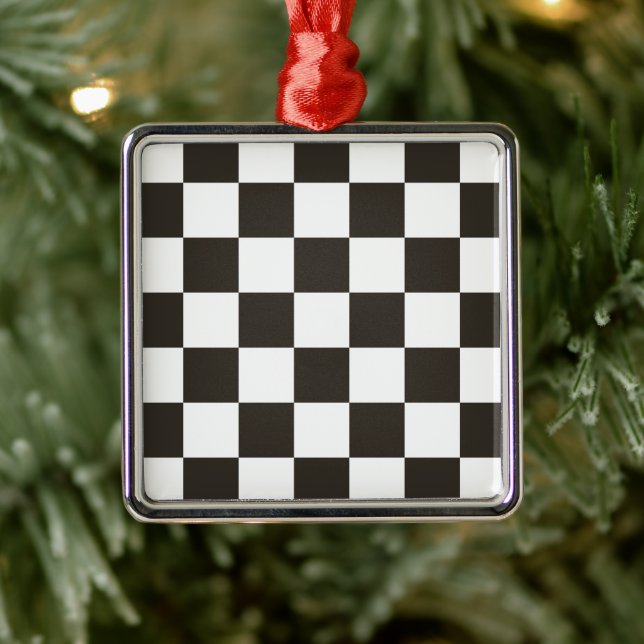 Ornamento De Metal Chequered Flag (Black and White) (Checker Pattern) (Árvore)