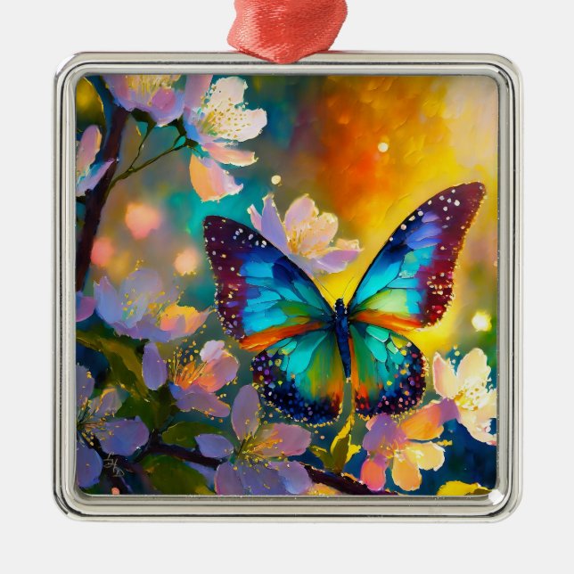 Ornamento De Metal Cherry Blossom Fantasy Sunrise Borboleta (Frente)