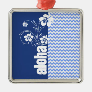 Ornamento De Metal Chevron azul; Aloha