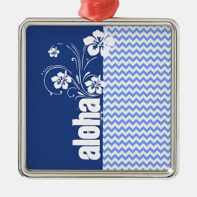 Ornamento De Metal Chevron azul; Aloha (Frente)