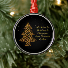 Ornamento De Metal Chic Holiday Leopard Tree Design