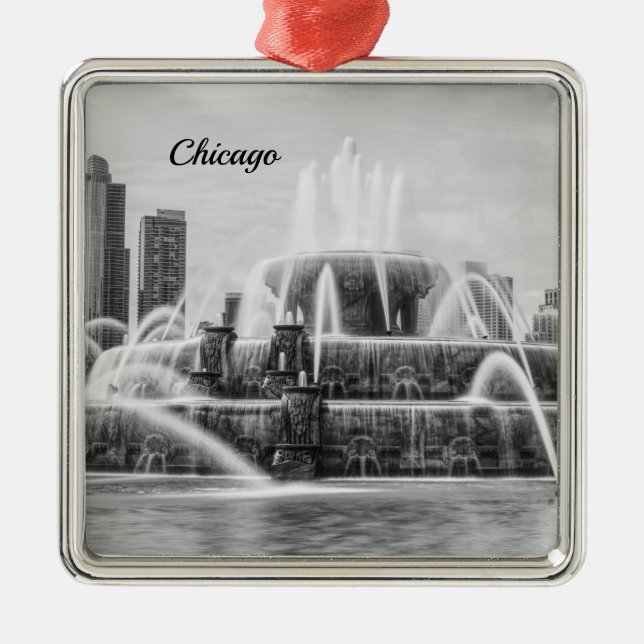 Ornamento De Metal Chicago Buckingham Grayscale Metal Ornament (Frente)