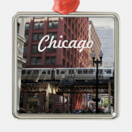 Ornamento De Metal Chicago Elevated Loop Train Holiday