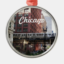 Ornamento De Metal Chicago Elevated Loop Train Holiday