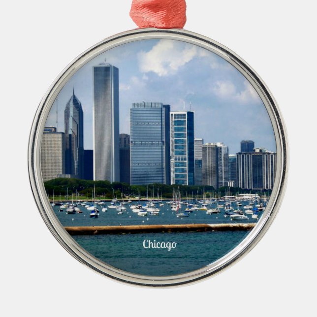 Ornamento De Metal Chicago Skyline (Frente)