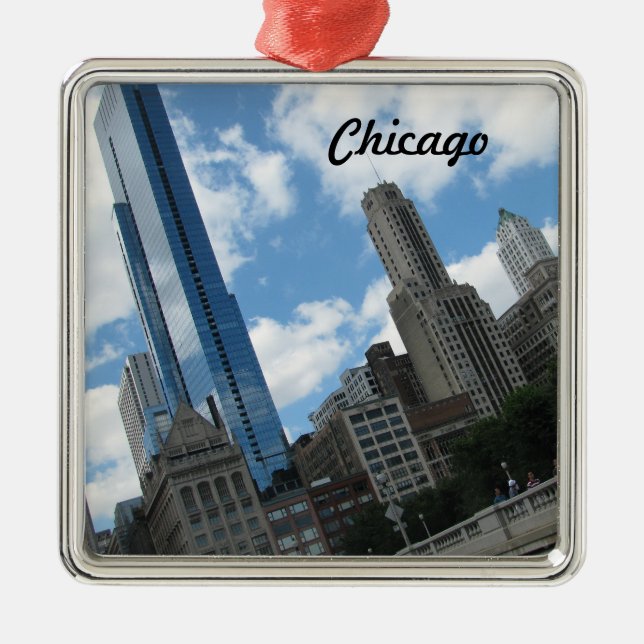 Ornamento De Metal Chicago Skyline (Frente)