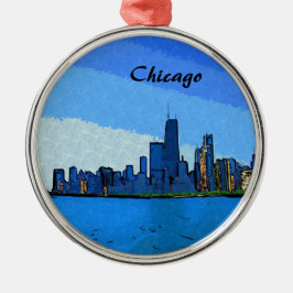 Ornamento De Metal Chicago Skyline Collage Paint