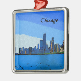 Ornamento De Metal Chicago Skyline Collage Paint