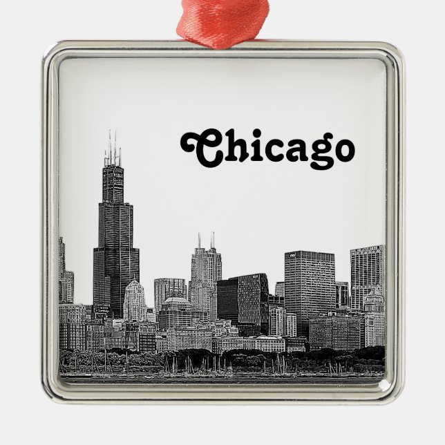 Ornamento De Metal Chicago Skyline Etch (Frente)