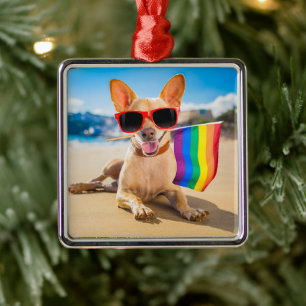 Ornamento De Metal Chihuahua Dog na praia