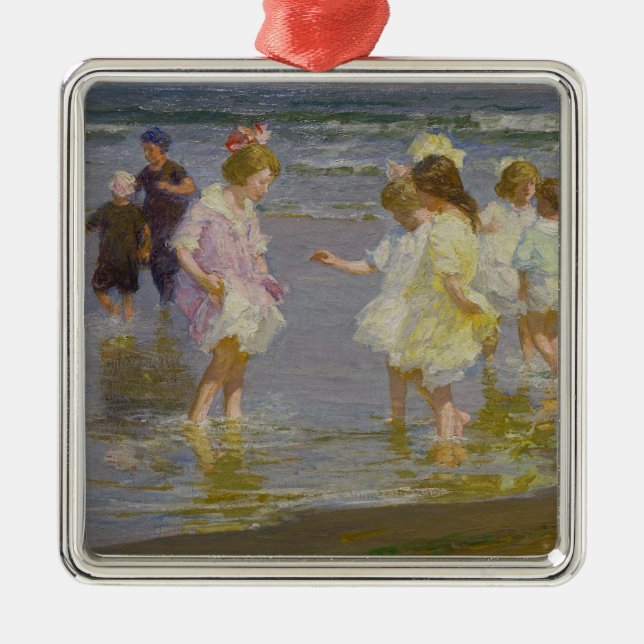 Ornamento De Metal Children Wading on the Beach (por E.H. Potthast) (Frente)