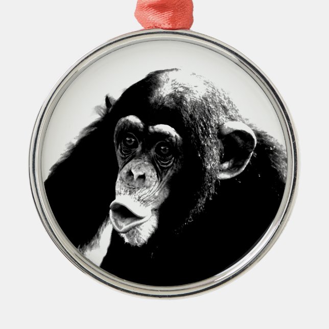 Ornamento De Metal Chimpanzé Branco Preto (Frente)