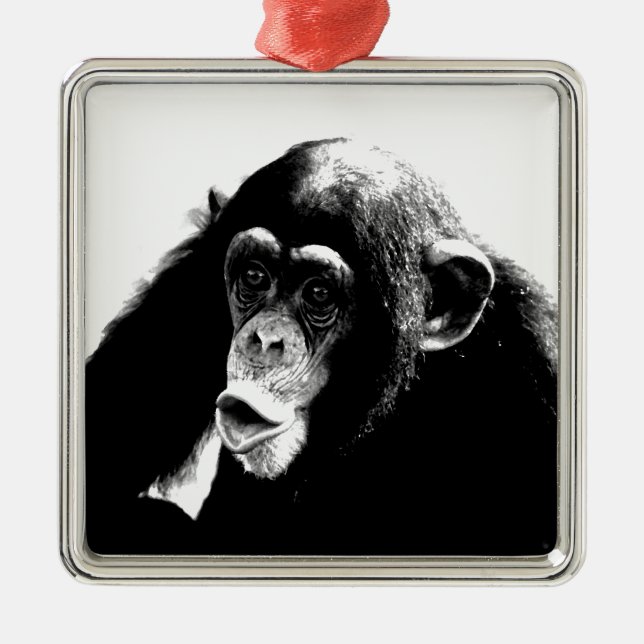 Ornamento De Metal Chimpanzé Branco Preto (Frente)