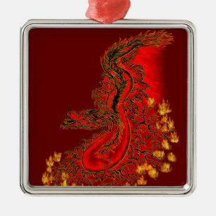 Ornamento De Metal China Dragon vermelho e design de ouro