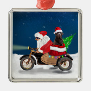 Ornamento De Metal Chocolate Labrador Cão Natal Papai Noel