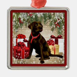 ORNAMENTO DE METAL CHOCOLATE LABRADOR DO NATAL