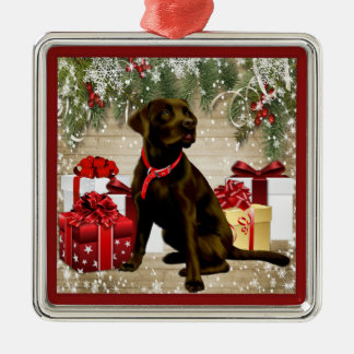 ORNAMENTO DE METAL CHOCOLATE LABRADOR DO NATAL