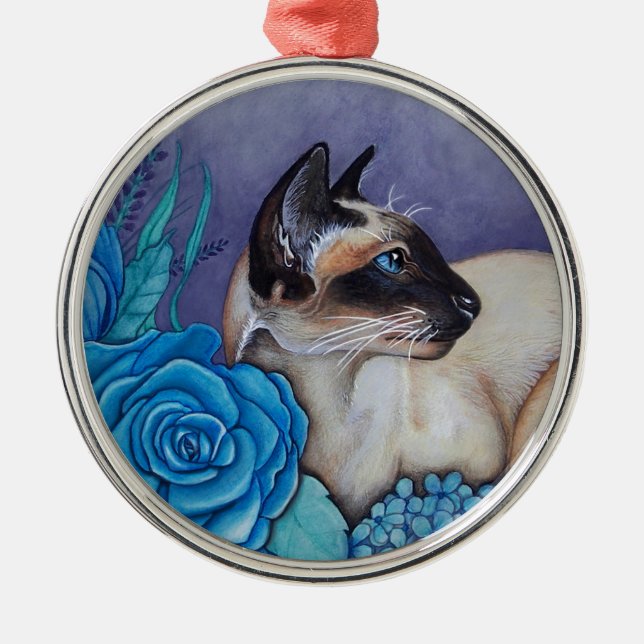 Ornamento De Metal Chocolate Point Siamese Cat (Frente)