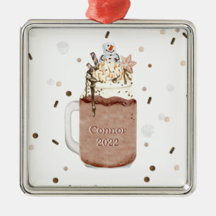 Ornamento De Metal Chocolate Snowman Milkshake Ano de Natal