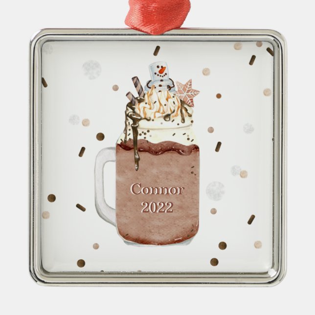 Ornamento De Metal Chocolate Snowman Milkshake Ano de Natal (Frente)
