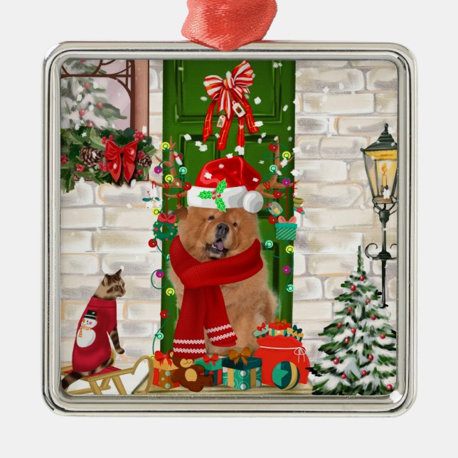 Ornamento De Metal Chow Chow Dog Natal (Frente)