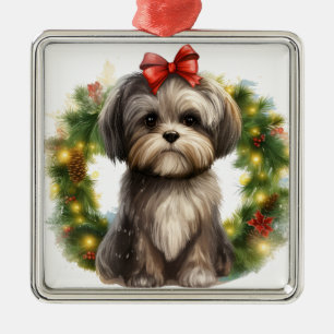 ORNAMENTO DE METAL CHRISTMAS ADORÁVEIS SHIH TZU BOMBA DE CÃO
