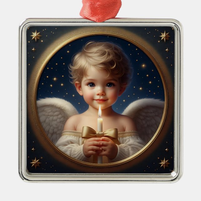 Ornamento De Metal Christmas Angel Ornament with Candle (Frente)