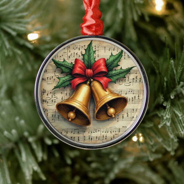 Ornamento De Metal Christmas Bells on Sheet Music, (Árvore)