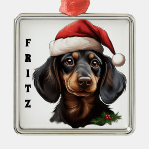 ORNAMENTO DE METAL CHRISTMAS BLACK TAN DACHSHUND DOG