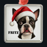 ORNAMENTO DE METAL CHRISTMAS BOSTON TERRIER DOG COM SANTA HAT<br><div class="desc">CHRISTMAS BOSTON TERRIER DOG COM SANTA HAT</div>