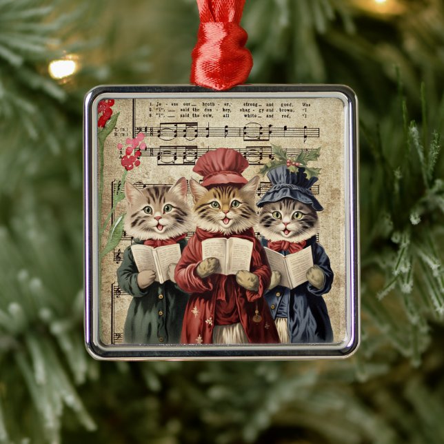 Ornamento De Metal Christmas Caroling Cats (Árvore)