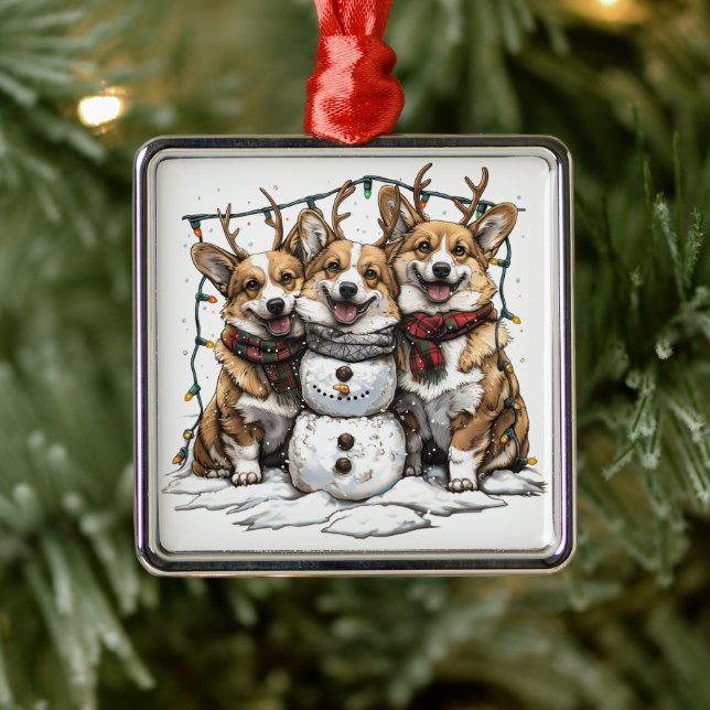 Ornamento De Metal Christmas Corgi Dogs Snowman (Árvore)
