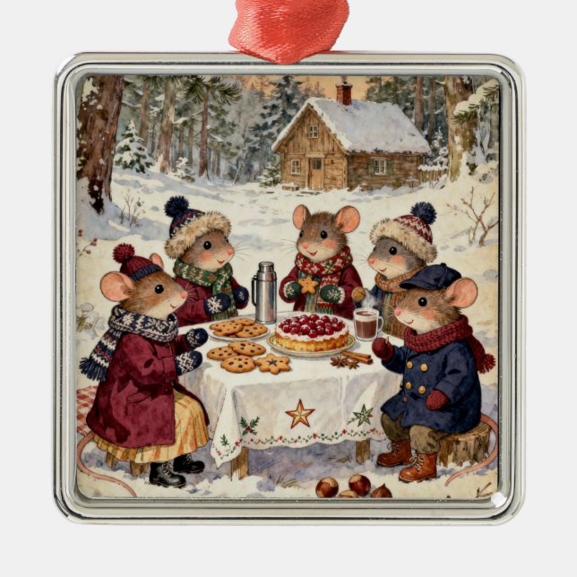 Ornamento De Metal Christmas Mice Family  (Frente)