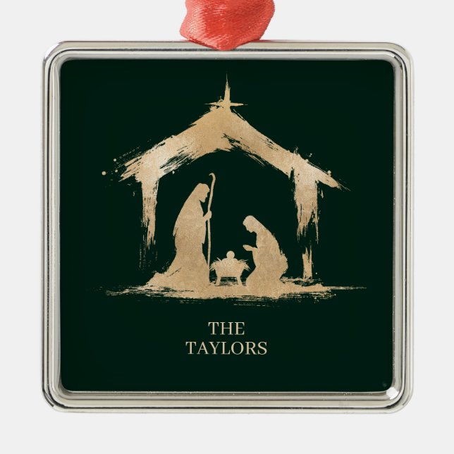 Ornamento De Metal Christmas Religious Nativity Scene Family Photo (Frente)