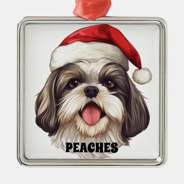 ORNAMENTO DE METAL CHRISTMAS SHIH TZU CÃO COM SANTA HAT (Frente)