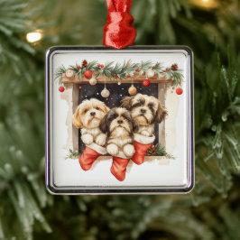 Ornamento De Metal Christmas Shih Tzu Dogs