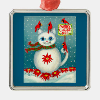 Ornamento De Metal Christmas Snowcat Cardinal Bird Snowman Poinsettia