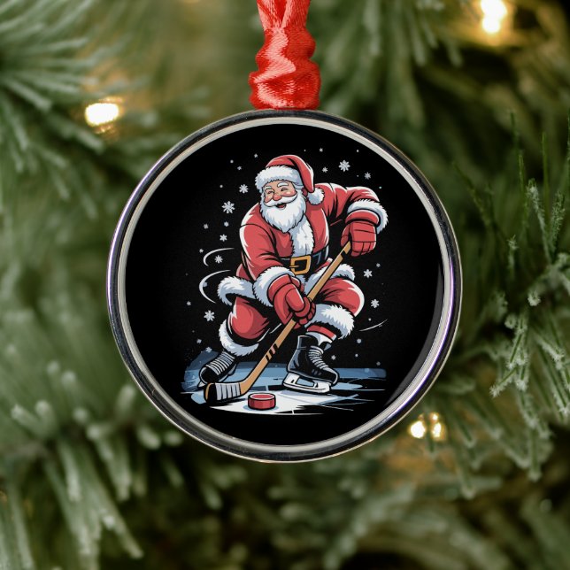 Ornamento De Metal Christmas Sports Santa Plays Ice Hockey Xmas  (Árvore)