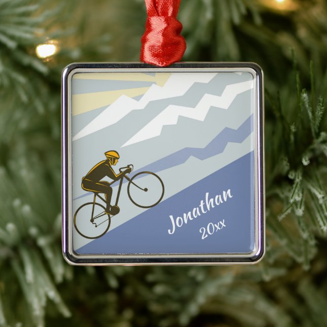 Ornamento De Metal Ciclista Personalizada Fazendo Bicicleta na Estrad (Árvore)