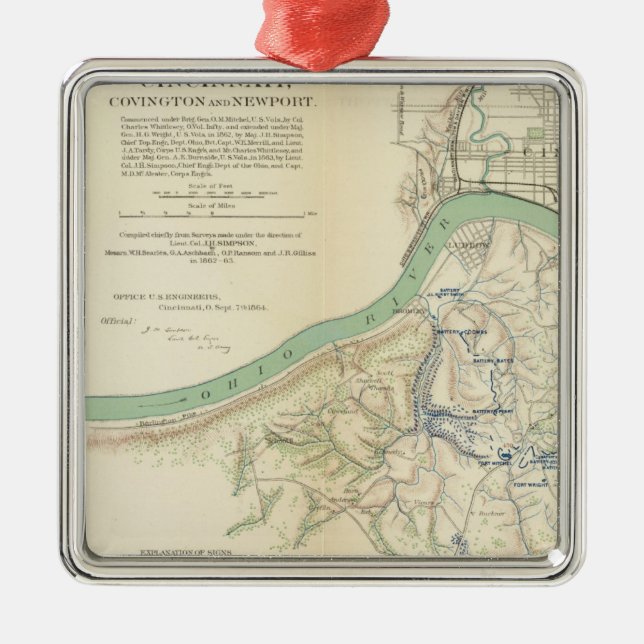 Ornamento De Metal Cincinnati, Covington, Newport (Frente)