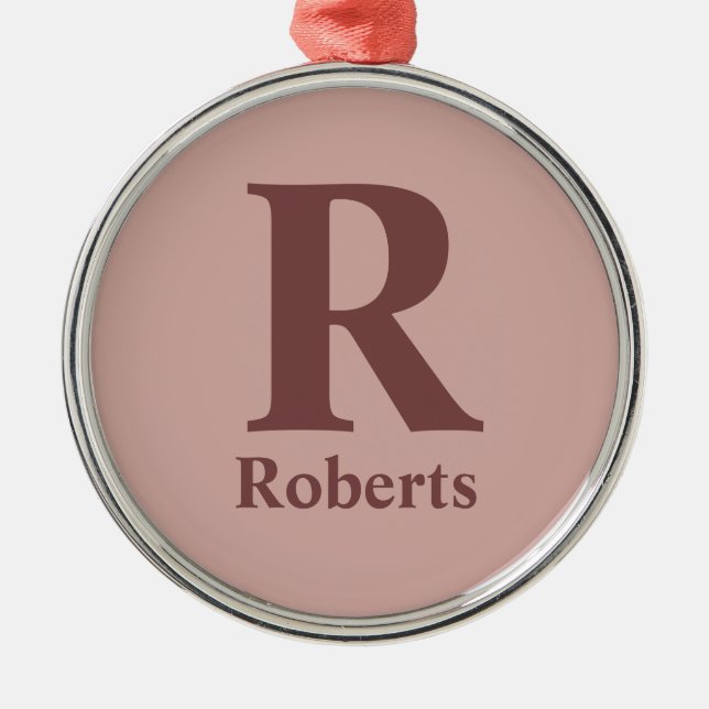 Ornamento De Metal Cinnamon Rosa inicial/nome/família (Frente)