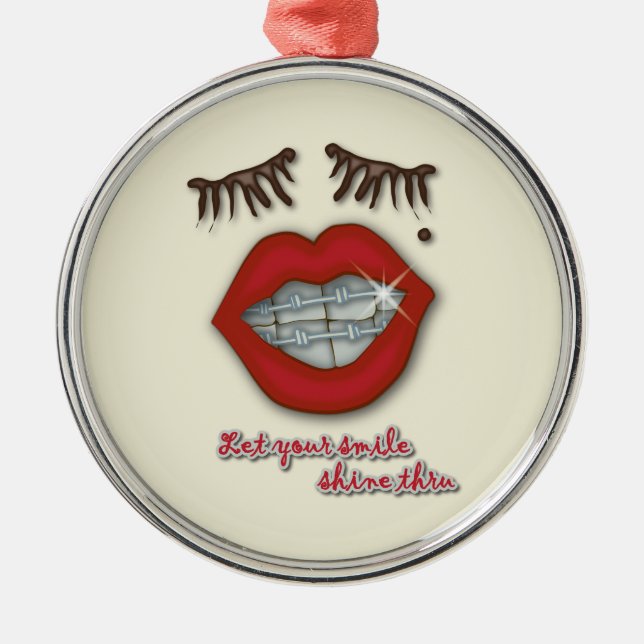 Ornamento De Metal Cintas brilhantes, lábios vermelhos, toupeira, e (Frente)