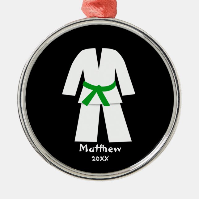 Ornamento De Metal Cinto verde do karaté de Taekwondo personalizado (Frente)