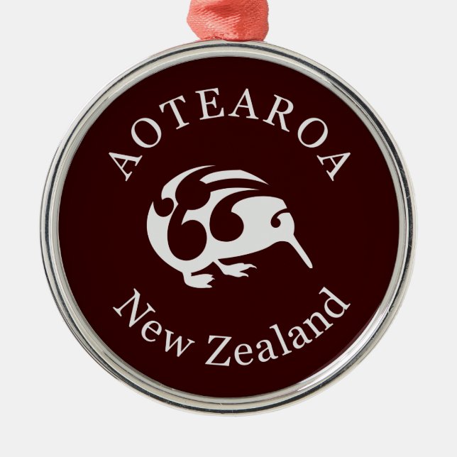 Ornamento De Metal Cinza Kiwi com Koru, Aotearoa, Nova Zelândia (Frente)